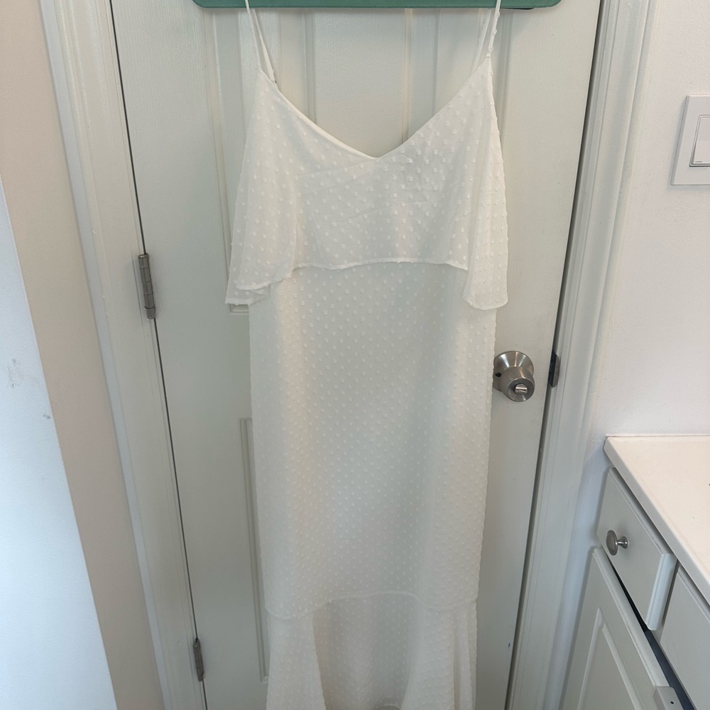 BCBGMaxAzria White Slip Dress with Spaghetti Straps and High Low Hem